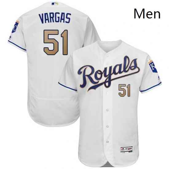 Mens Majestic Kansas City Royals 51 Jason Vargas White Flexbase Authentic Collection MLB Jersey